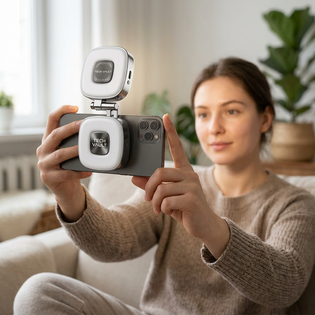 Tech Vault fill light used for a selfie video