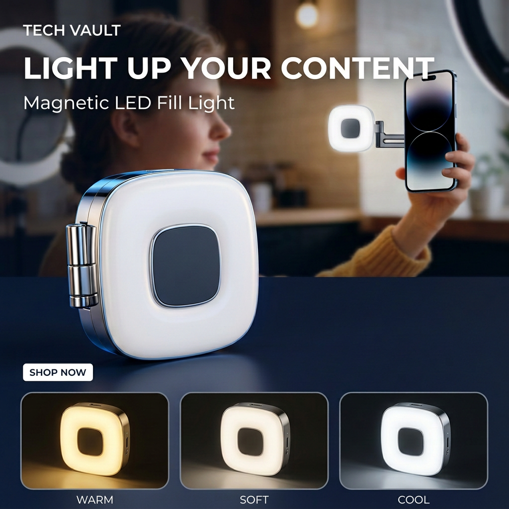 Tech Vault usage advertisement with headline and feature labels