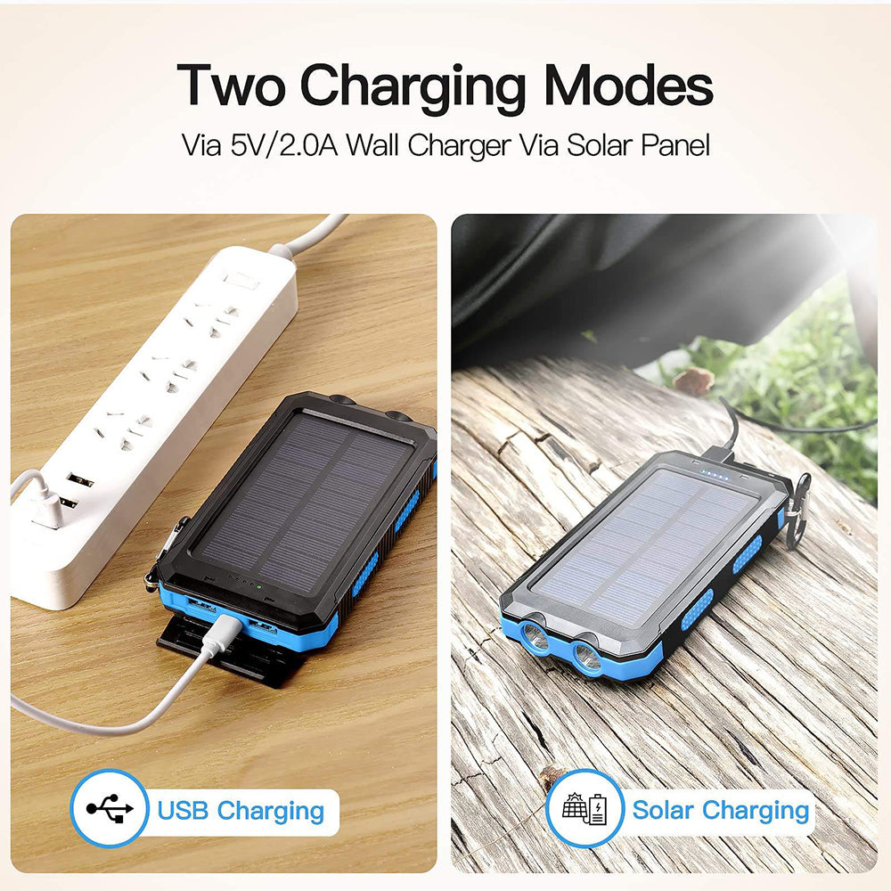 Tec Vault™ 20000mAh Waterproof Solar Power Bank | Dual USB Portable Charger & LED Flashlight