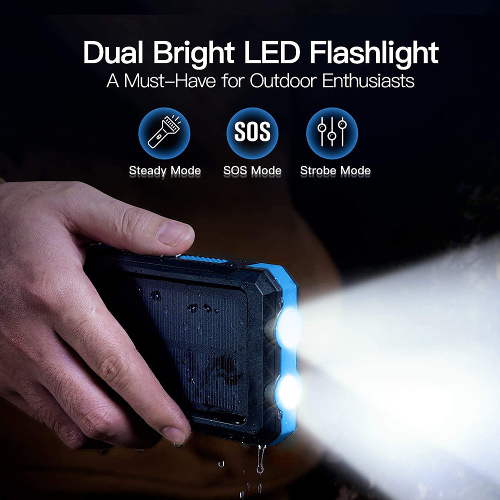 Tec Vault™ 20000mAh Waterproof Solar Power Bank | Dual USB Portable Charger & LED Flashlight