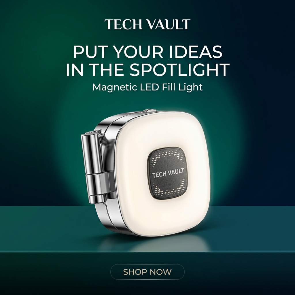 Tech Vault teal spotlight advertising creative